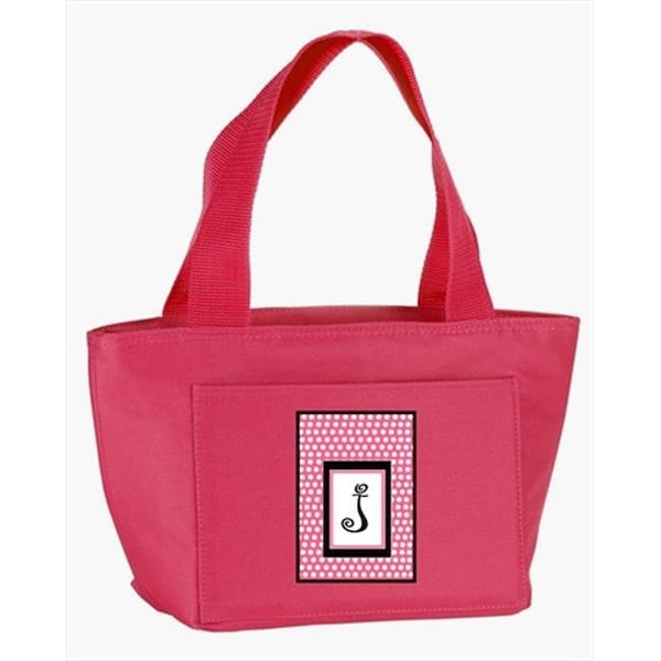 Carolines Treasures CJ1001-J-PK-8808 Monogram Letter J - Pink Black Polka Dots Lunch Bag or Doggie Bag CJ1001-J-PK-8808 - main